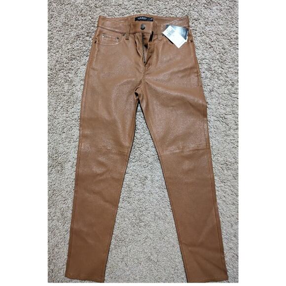Lauren Ralph Lauren Skinny Ankle Genuine Leather Tan Cognac High Waist Western 4 - Picture 2 of 4